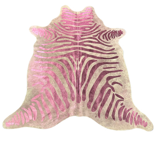 Small Pink Metallic Zebra Cowhide Rug Size: 6x5.7 feet J-137