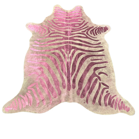 Small Pink Metallic Zebra Cowhide Rug Size: 6x5.7 feet J-137