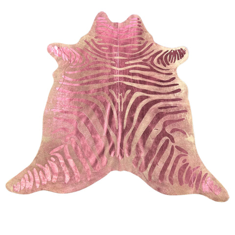 Small Pink Metallic Zebra Cowhide Rug Size: 6x5.7 feet J-138