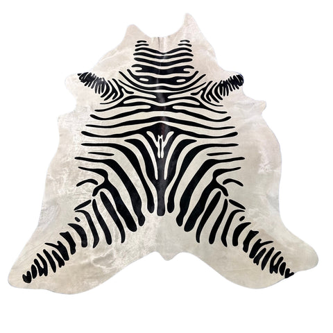 Zebra Print Cowhide Rug (1 patch and some scars/ beautiful shiny hair/ quite white!) Size: 8x6.2 feet J-139