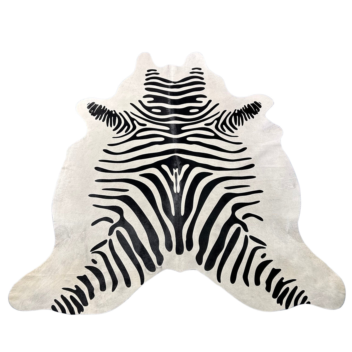 Zebra Print Cowhide Rug (2 small patches and some scars/ quite white!) Size: 7x6.7 feet J-140