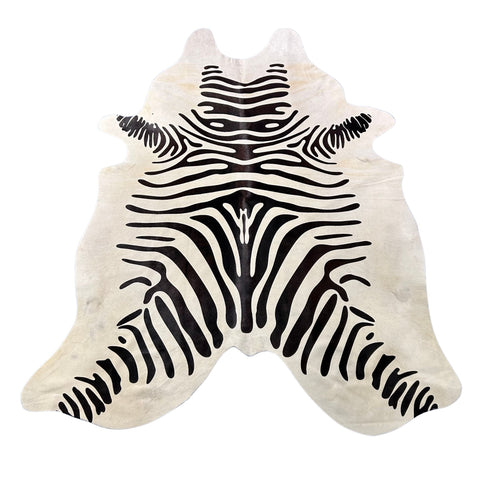 Zebra Print Cowhide Rug (neck has some beige areas/ stripes are a bit brown in the center) Size: 7.5x6 feet J-141