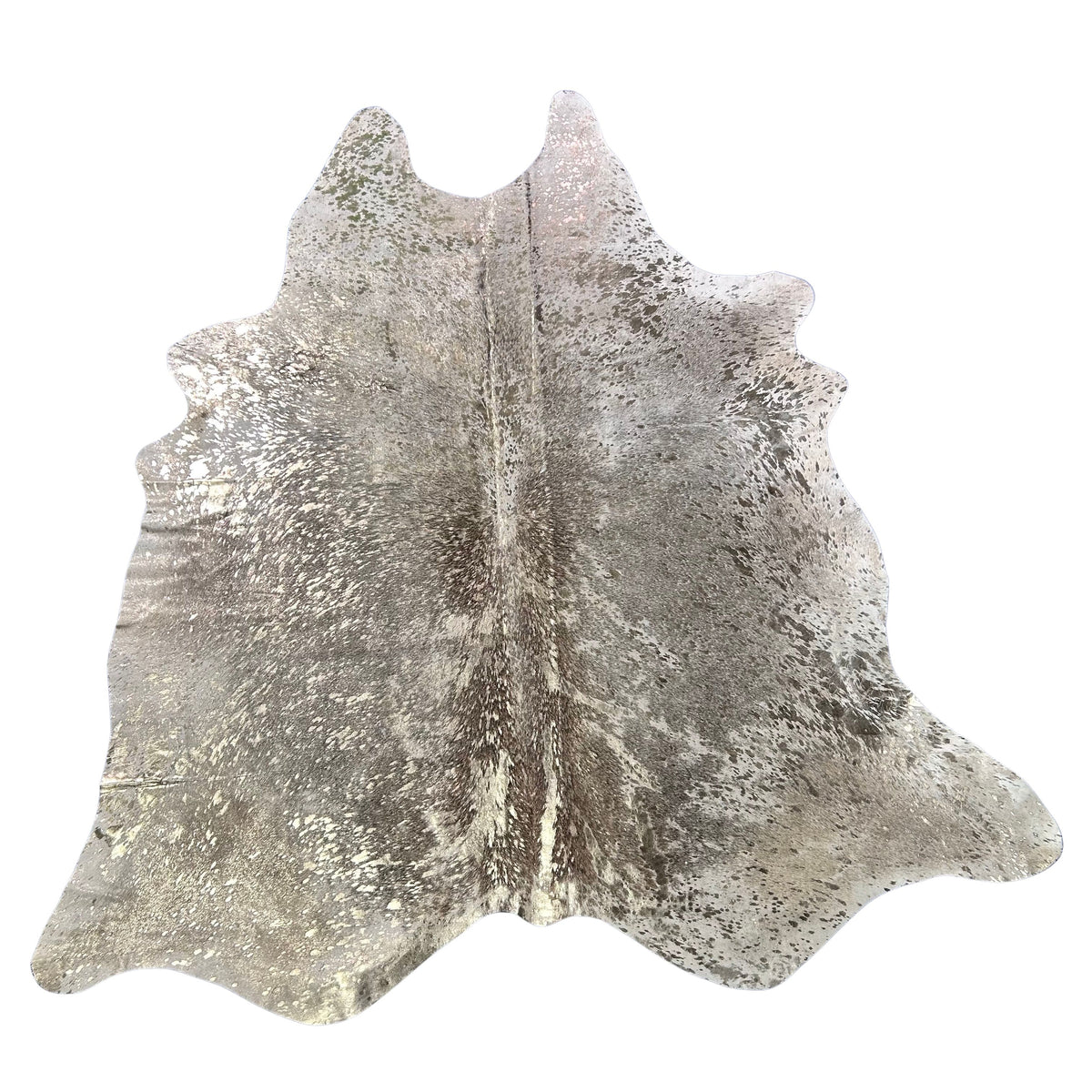 Grey Cowhide Rug with Rose Gold Metallic Acid Washed Size: 7.5x6.5 feet J-142