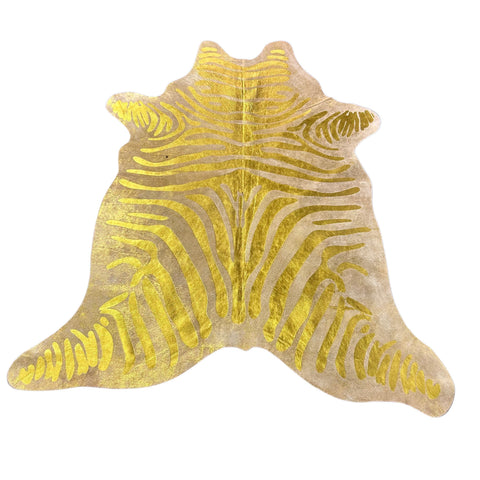Gold Metallic Zebra Print Cowhide Rug Size: 6x5.5 feet J-146