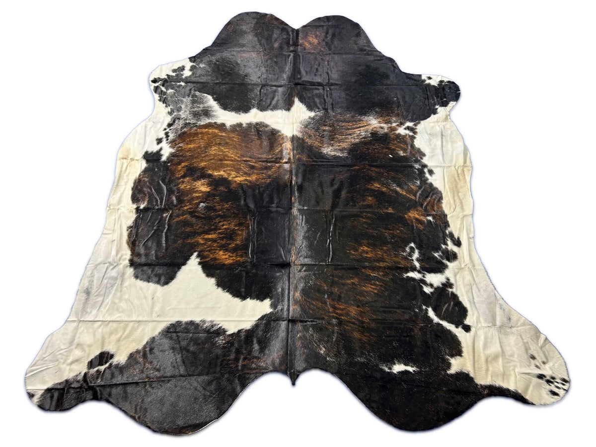 Tricolor Cowhide Rug (Brindle spot in the middle) Size: 8x7.2 feet M-1642