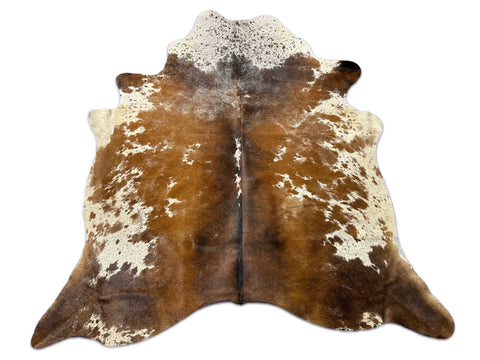 Speckled Brown Cowhide Rug (patch and stitches) Size: 6.7x6.2 feet M-1668