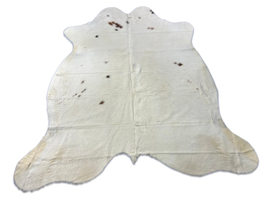 Solid White Cowhide Rug with a few spots Size: 7x6.5 feet M-1680