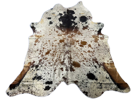 Speckled Brown and White Cowhide Rug (fire brands) - Size: 8.2x7.5 feet O-413