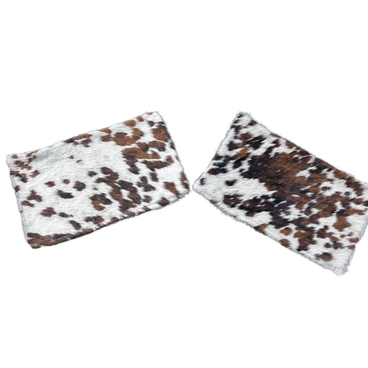 Set of two 19 x 11 1/2" Tricolor Cowhide Pillow Covers / Speckled Tricolor Cowhide Pillow Cover -Lumbar- Size: 19 in x 11.5 in