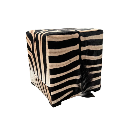 Real Zebra Skin Ottoman Cube 20 H X 20 X 20" Zebra Skin Hair-on Ottoman # W