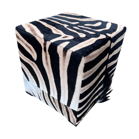 Real Zebra Skin Ottoman Cube 20 H X 20 X 20" Zebra Skin Hair-on Ottoman # W