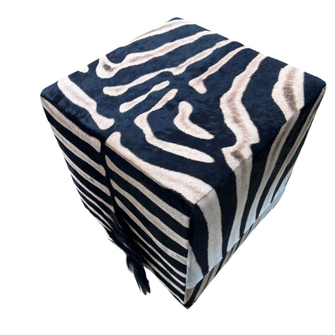 Real Zebra Skin Ottoman Cube 20 H X 20 X 20" Zebra Skin Hair-on Ottoman # W