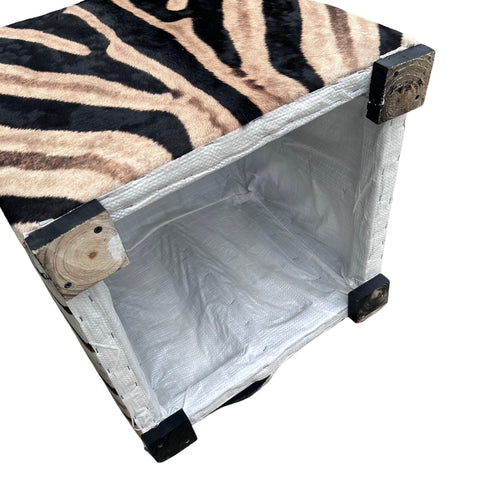 Real Zebra Skin Ottoman Cube 20 H X 20 X 20" Zebra Skin Hair-on Ottoman # W