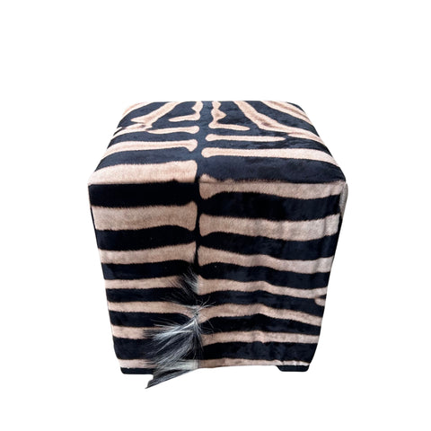 Real Zebra Ottoman Cube 20 H X 20 X 20" Zebra Skin Hair-on Ottoman # W