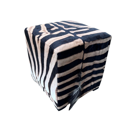 Real Zebra Ottoman Cube 20 H X 20 X 20" Zebra Skin Hair-on Ottoman # W