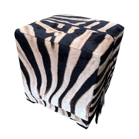 Real Zebra Ottoman Cube 20 H X 20 X 20" Zebra Skin Hair-on Ottoman # W