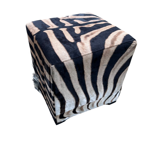 Real Zebra Ottoman Cube 20 H X 20 X 20" Zebra Skin Hair-on Ottoman # W