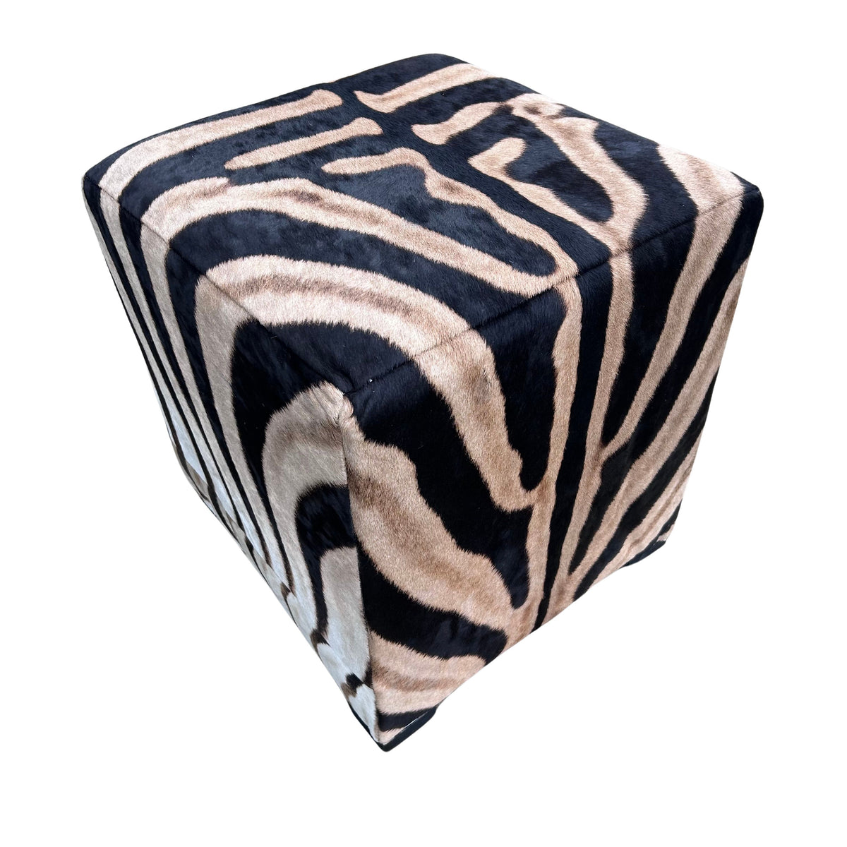 Real Zebra Ottoman Cube 20 H X 20 X 20" Zebra Skin Hair-on Ottoman # W