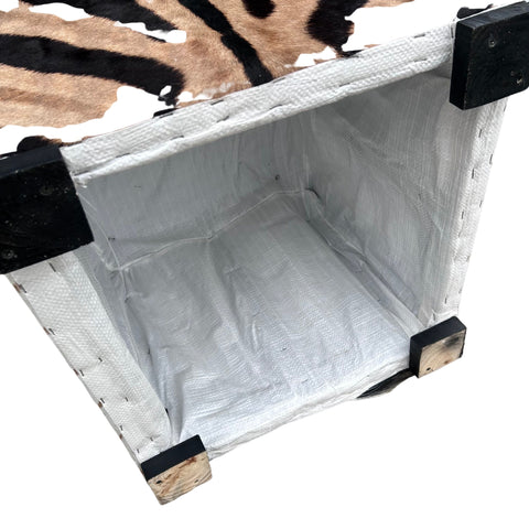 Real Zebra Ottoman Cube 20 H X 20 X 20" Zebra Skin Hair-on Ottoman # W