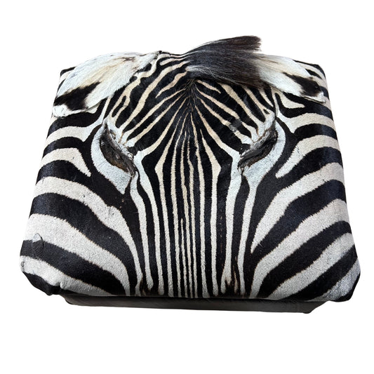 Real Zebra Skin Foot Stool 9 H X 13 X 13" Africa Zebra Skin Hair-on Mini Ottoman