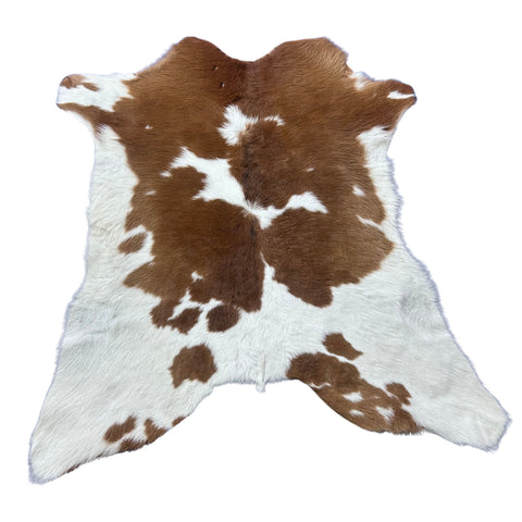 Brown and White Calf Skin (longish hair/ some bald spots) Size: 42x37" X-003