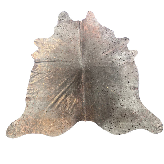 Bronze Metallic Acid Washed Grey Cowhide Rug Size: 7x6.5 feet X-017