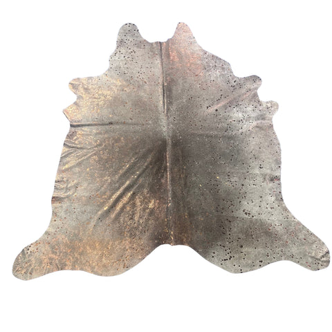 Bronze Metallic Acid Washed Grey Cowhide Rug Size: 7x6.5 feet X-017