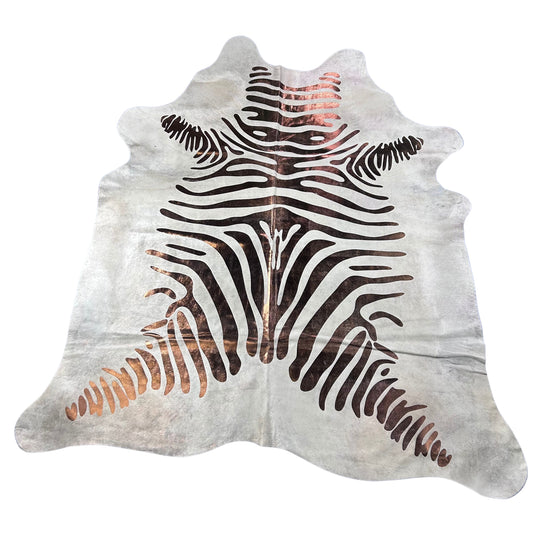 Bronze Metallic Zebra Print Cowhide Rug Size: 7.7x7 feet Y-019