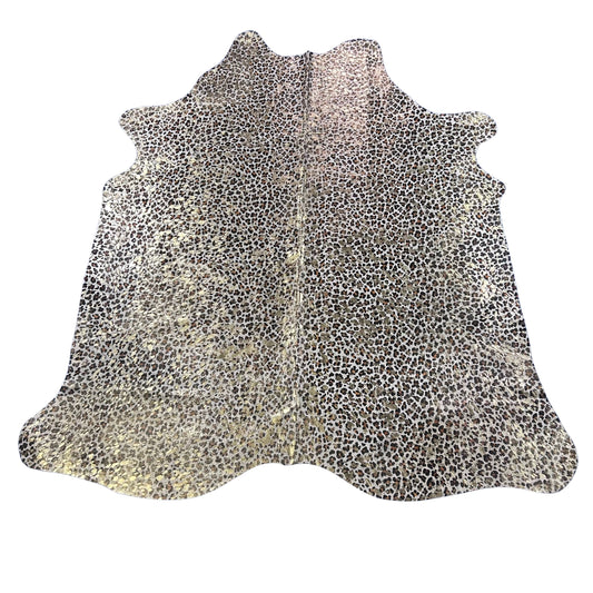 Gold Acid Washed Leopard Print Cowhide Rug Size: 7x6 feet Y-028