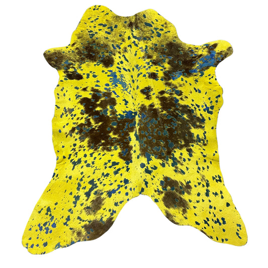 Calf Skin Dyed Yellow and Turquoise Acid Washed Size: 38x30" Y-036