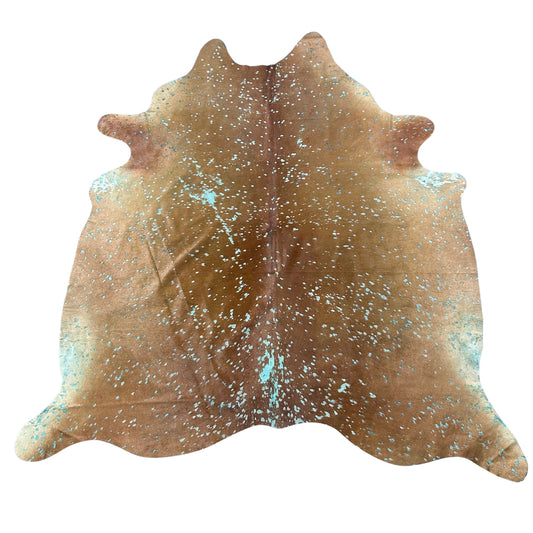 Solid Brown Cowhide Rug with Green Turquoise Acid Washed Size: 7x6.2 feet Y-043