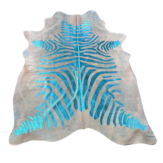 Turquoise Metallic Zebra Cowhide Rug Size: 7x5.7 feet Y-049