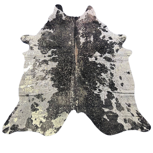 Gold Metallic Black and White Cowhide Rug Size: 8x6.5 feet Y-054