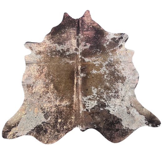 Bronze Metallic Brown and White Cowhide Rug Size: 7.7x7 feet Y-055