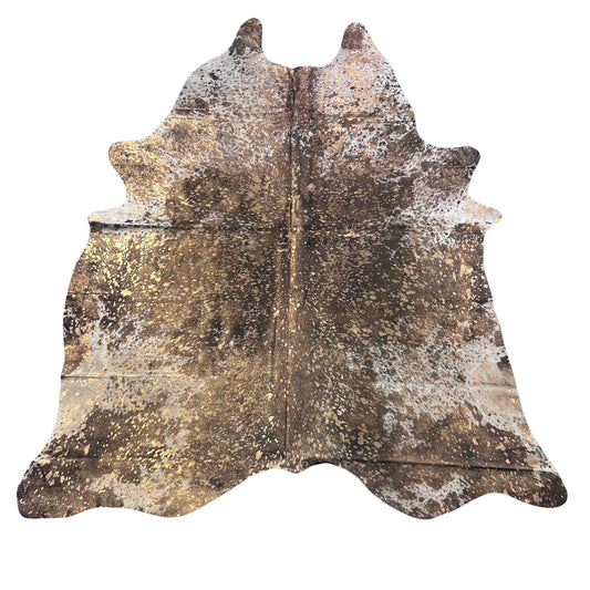 Bronze Metallic Brown and White Cowhide Rug Size: 8.2x7 feet Y-056