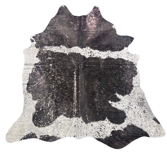 Black and White Cowhide Rug with Dark Pewter Metallic Acid Washed Size: 7x6 feet Y-057