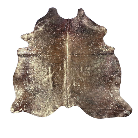 Brindle Cowhide Rug with Gold Metallic Acid Washed Size: 7x6 feet Y-059