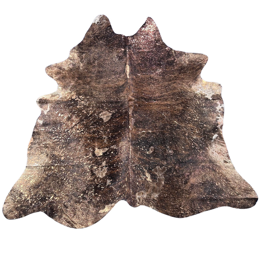 Brindle Cowhide Rug with Bronze Metallic Acid Washed Size: 7x6.7 feet Y-061