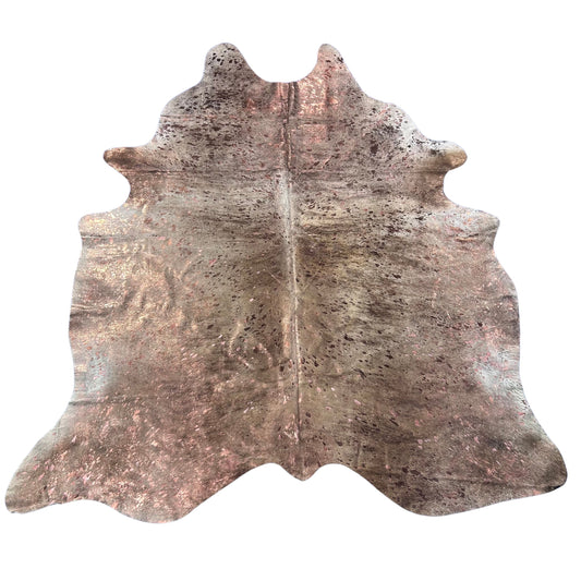 Light Brindle Cowhide Rug with Bronze Metallic Acid Washed Size: 8x7 feet Y-062