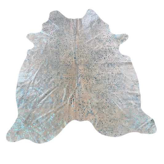 Turquoise Metallic Cowhide Rug Size: 7.5x6.2 feet Y-064