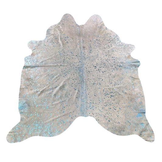 Turquoise Metallic Cowhide Rug (one small mark) Size: 7x6 feet Y-065