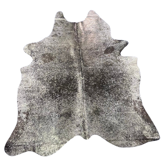Fine Salt & Pepper Cowhide Rug with Rose Gold Metallic Acid Washed Size: 7x5.5 feet Y-067