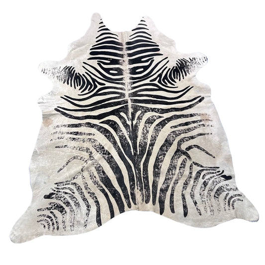 Distressed Zebra Cowhide Rug Size: 7x6 feet Y-077