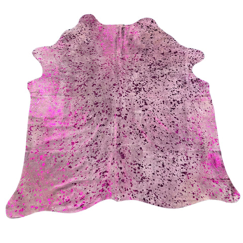 Pink Metallic Cowhide Rug Size: 7.2x6.5 feet Y-102