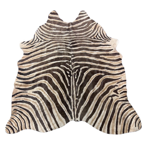 Genuine Zebra Print Cowhide Rug (faded look) Size: 7x5.7 feet Y-146