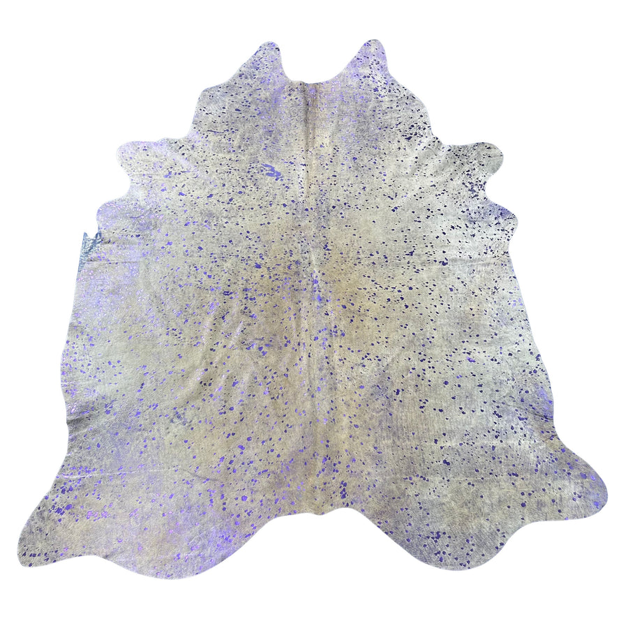 Purple Metallic on Beige Background Cowhide Rug Size: 8.2x6.5 feet Y-151