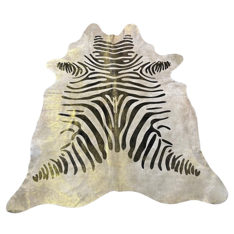 Zebra Cowhide Rug with Gold Metallic Glitter Size: 7x6.7 feet Y-152