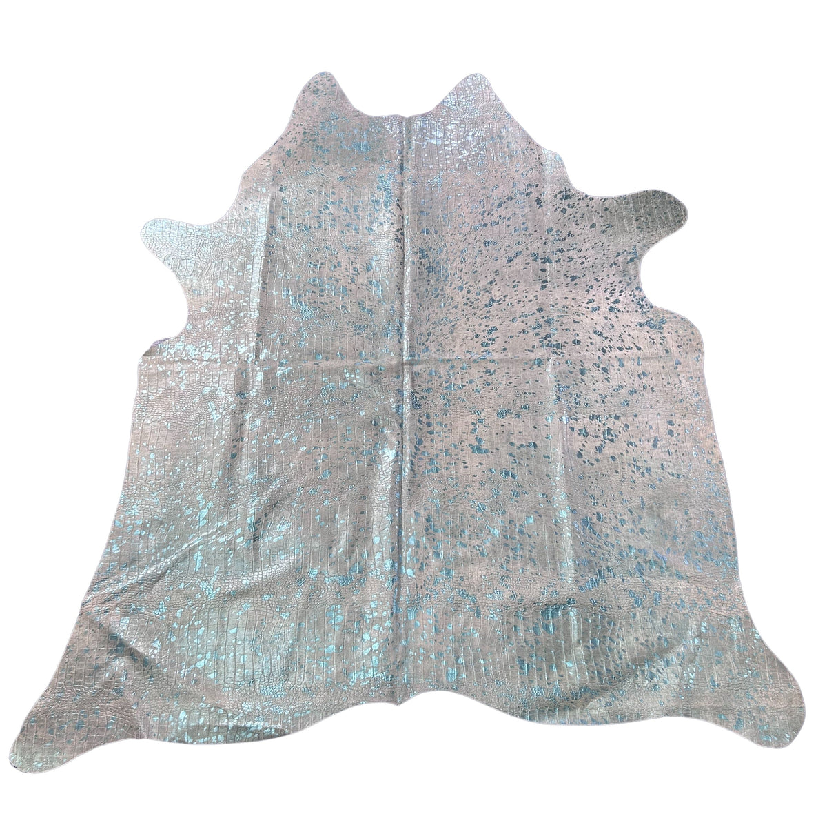 Turquoise Metallic Acid Washed Crocodile Embossed Cowhide Rug Size: 8x7 feet Y-157