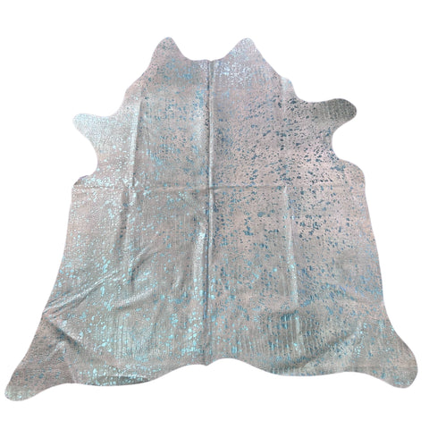 Turquoise Metallic Acid Washed Crocodile Embossed Cowhide Rug Size: 8x7 feet Y-157