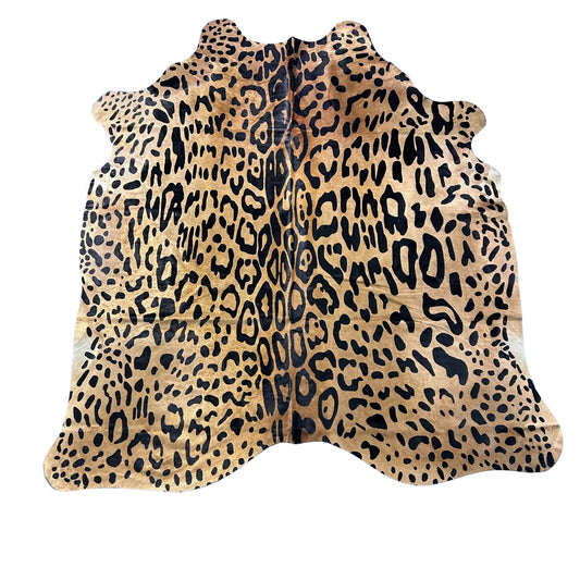 Jaguar Printed Cowhide Rug (darker background) Size: 7.5x6 feet Y-176